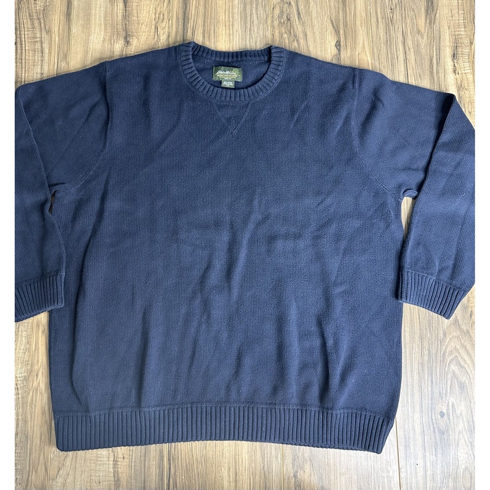 Eddie Bauer Sweater Mens XXL Tall Blue Knit Crewneck Pullover Outdoors